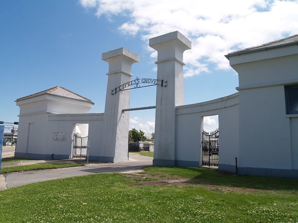 The entrance to Cypress Grove Cemetery